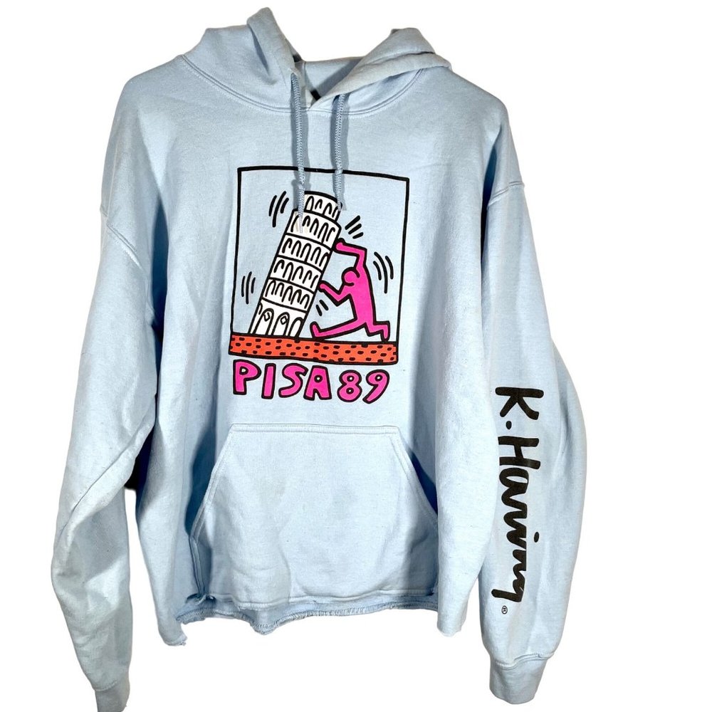 Keith Haring Pisa ‘89 art blue hoodie men’s medium